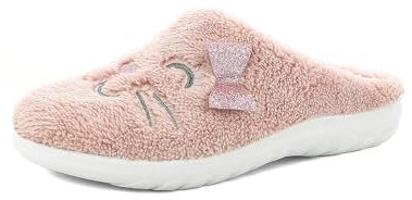 inblu Pantofole Donna con Gattino e Fiocco Glitterato, Ciabatte Invernali con Sottopiede Imbottito in Morbido Tessuto, Rosa, 38 EU