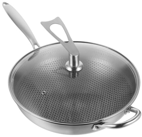 Garneck Padella Grande in Acciaio Con Coperchio Padella Wok Nido D'ape Utensile Da Cucina Portatile Per Uso Domestico