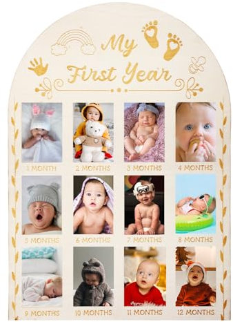 Mon Cadre Photo de Première Année, Panneau d'Affichage Photo 40x28cm Cadres Photo en Bois pour Nouveau-Né de 12 Mois pour Fête d'Anniversaire Décoration de Chambre de Bébé