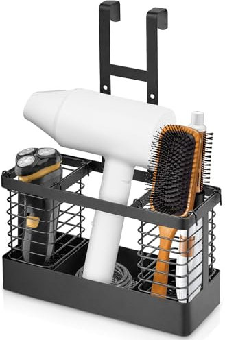 KIMCHOMERSE Hair Dryer Holder, Hair Tool Organizer, Bathroom Organizer Wall Mounted/Cabinet Door for Holding Blow Dryer, Curling Wands, Hair Straighteners, Comb, Shaver, Face Wash -Black