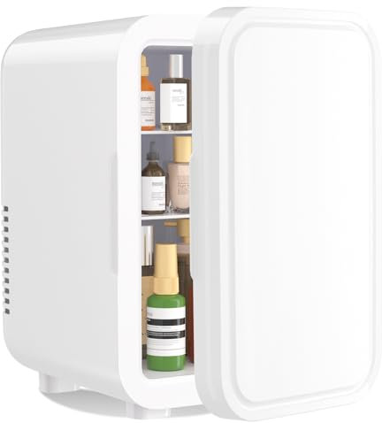 YASHE Mini Fridge, 6 Liter/8 Cans 220-240V AC/DC Portable Thermoelectric Cooler Refrigerators for Bedroom, Skincare, Beverage, Office, Dorm Room and Car, White