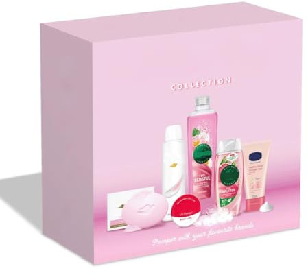 Fizporium Pink Pamper Collection 6-Piece Gift Set for Women: Luxurious Bath & Body Spa Kit | Radox Shower Gel, Dove Beauty Bar, Vaseline Lip Therapy, Hand Cream & Bath Soak for Ultimate Relaxation