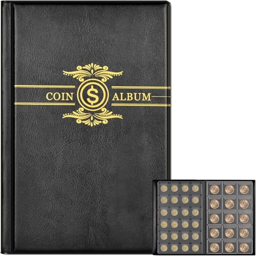 Münzsammlung Buch Supplies Halter Album für Sammler, 300 Taschen gepresste Münzhülsen Display Aufbewahrungskoffer für Multi-Münzen Sammlungen Halter, Viertel, Pennies, Silber Dollar Münzen (Schwarz)