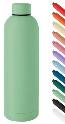 Borraccia Termica Grande 1 Litro Bottiglia Acciaio Inox Inossidabile Doppio Strato 1000 Ml Tappo Antigoccia Doppia Camera Bevande Calde Fredde Termos Sistema Sottovuoto Rivestimento Soft Touch - Menta