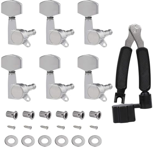 3R 3L Akustikgitarre Mechaniken Knöpfe, 6 Stück Gitarren Saiten Stimmwirbel Stimmgerät mit 3 In 1 Saitenwickler Cutter Bridge Pin Puller für Folk Elektrische Gitarre