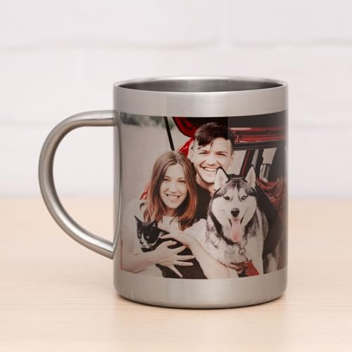 Wanapix | Tazza in Acciaio Stampata da 33 cl di Capacità | Personalizzata con Stampa a Colori | Tazza per Campeggio e Montagna | Stampata con qualsiasi Testo o Immagine