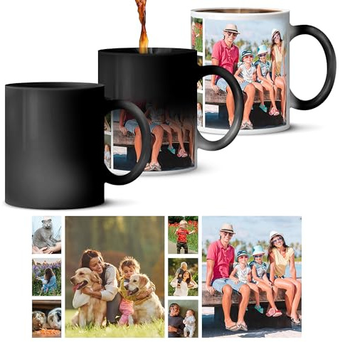 Mug magique personnalisé avec photo – Tasse à changement de chaleur personnalisée avec votre propre photo et texte – Tasse à café révélant la couleur – Cadeau unique pour anniversaires, Noël, mariages