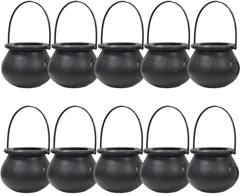 BORFUE 10pcs Black Witch Cauldron Plastic Cauldron Candy Holder Pot with Handle Mini Cauldron Kettles Cups for Halloween Easter Day