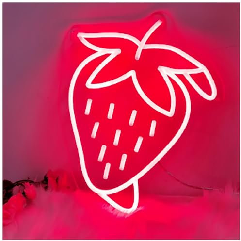 MINGYTN Decoración Lámparas Letrero De Neón De Fresa Luz LED Decoración De Pared Roja USB Para El Hogar Sala De Estar Supermercado Habitación De Niños Dormitorio 20cm×22.6cm