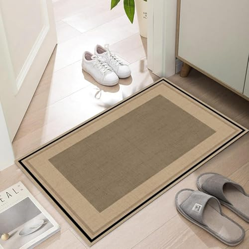 LYGLIGH Ultra Thin Door Mat Indoor Entrance, 1/10 in Thin Door Mats for Inside Entry, Non-Slip Rubber Backing Washable Doormat, Fade Resistant, Absorbent, Low Profile Dirt Trapper, 35X24, Brown