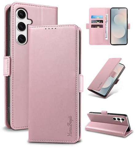 Yunubeyii Cover Libro per Samsung Galaxy S25 FE,Rosa | Blocco RFID,Luxury PU Pelle,Portafoglio,Card Holder,Magnetic Phone Custodia,Kickstand,Protettiva,Antiurto
