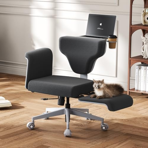 Newtral Multi-Position Criss Cross Chair with Task Tray, Adjustable Armrests, Silent Wheels, Stain-Resistant Fabric, 90°-117° Recline, Seat Depth Adjustable, for Home Work & Relax, Freedom-X, Black