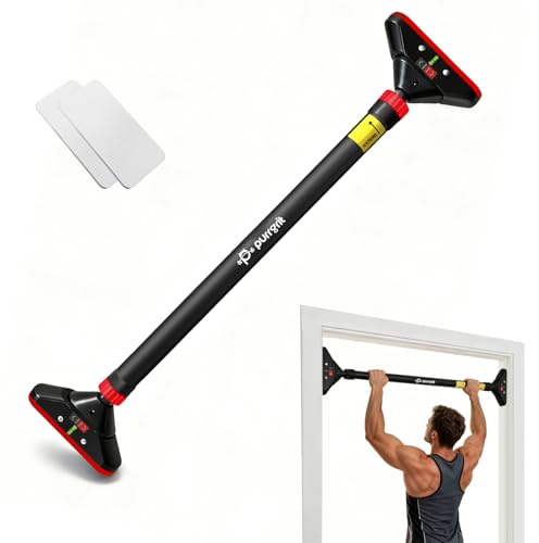 PURRGRIT Doorway Pull Up Bar No-Screw 440lbs | Fits 29.1-37.4in (74-95cm) frames, 360° lock, 2 spare foam pads. Home chin-up