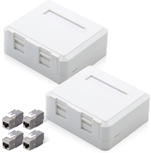2 paquetes de 2 puertos CAT 7 universal de red + 4 paquetes CAT 7 Keystone RJ45 módulo de pared pared caja de conexión, caja de conexión, enchufe LAN para 10 Gigabit Ethernet, caja de red (blanco)