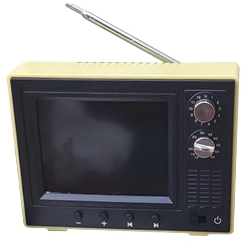 NASSMOSSE Yellow 1:12 Dollhouse TV USB Rechargeable Vintage Mini with LCD Screen Antenna