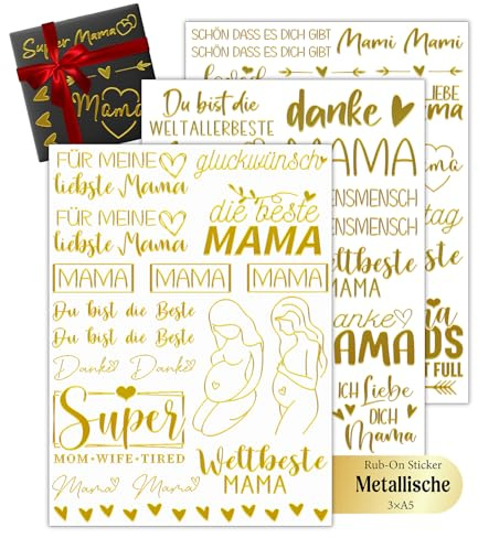 Oizemori Rub On Sticker Gold Metallbeschichtung Aufkleber Muttertag | Hochwertige Mama Sprüche, geeignet für verschiedene Oberflächen wie Fotoalben, Gläser.