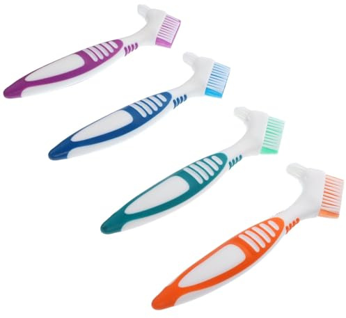 WEKAMOS Zahnbürsten aus Pp und Tpe Zufällige Farbe für Zahnprothesen 4 Stück-pack mit Ergonomischem Griff und Doppelkopf für Komfortable Reinigung Künstlicher Zähne zu Hause oder