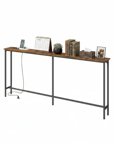 Amveya Konsolentisch Schmal Holz 20 cm Tief, Konsolentisch Hinter Sofa, Console Table, Schmales Regal 20 cm Breit, Regal Schmal, Flur Möbel Mit braunem Holz(180x20x80cm)