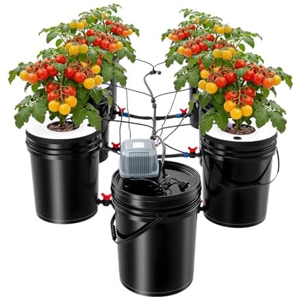 Densony Hydroponik System Komplettset mit Pflanzkübel, Top Drip Kits, Lehmkiesel, Luftpumpe, Tiefwasserkultur, 30 * 38cm Hydrokultur Anbausystem für Anbau Erdbeeren, Salat, Tomaten, Minze