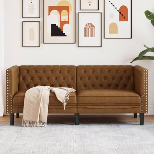 Kaloriko Chesterfield-Sofa 2-Sitzer Braun Kunstleder Wildleder-Optik, Polstergarnitur für Wohnzimmer und Büro, Bequeme Couch mit stabilen Stützbeinen, platzsparend und gemütlich