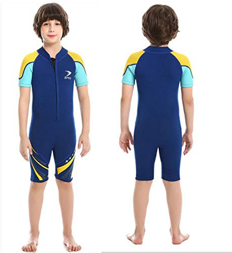 ZCCO Kids Shorty Wetsuit 2.5mm Neoprene Suit, Short Sleeve One Piece Youth Boy/Girl Suit for Swimming, Surfing, Diving Water Sports(DK-BE-XS)