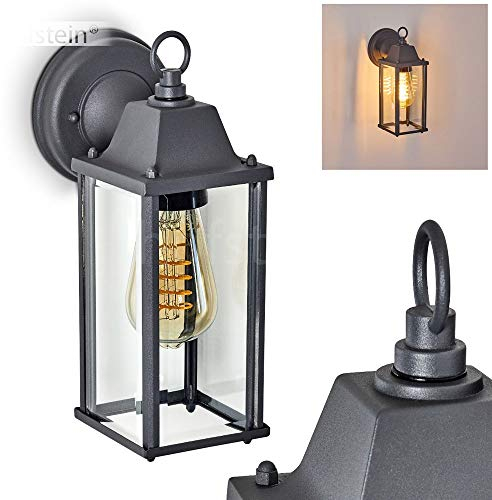 Außenwandleuchte Hialeah, Wandlampe aus Metall/Glas in Anthrazit, Wandleuchte in Retro-Optik für den Eingangsbereich, E27-Fassungen, Außenleuchte mit Echtglas, ohne Leuchtmittel