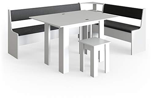 Vicco Eckbankgruppe Roman, Weiß/Anthrazit, 210 x 150 cm mit Tisch