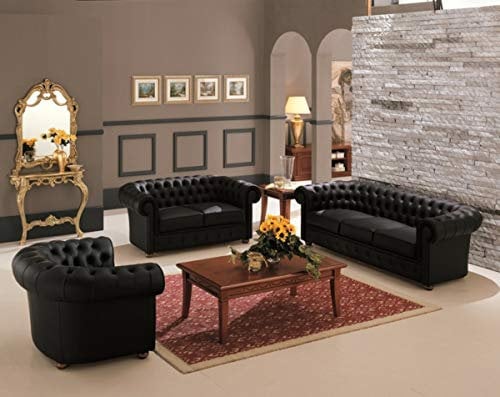 jvmoebel Design Couch Polster Garnitur Sofagarnitur Ledersofa Set Klassische Chesterfield