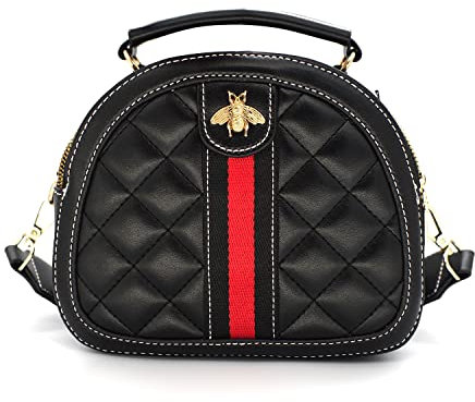 Beatfull Designer-Umhängetasche für Damen, Leder, gesteppt, Schultertasche, kleiner Griff oben, Handtasche, Schwarz, Medium