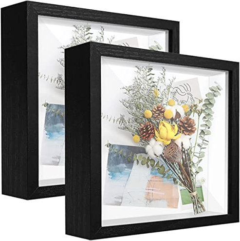 sunmeg 2Pcs 3D Bilderrahmen zum Befüllen 20 x 20cm Bilderrahmen Tief 3D Objektrahmen Hölzern bis 3cm, 3D Rahmen für Objekte, Blumen, Hochzeitsstrauß oder Erinnerungsstücke