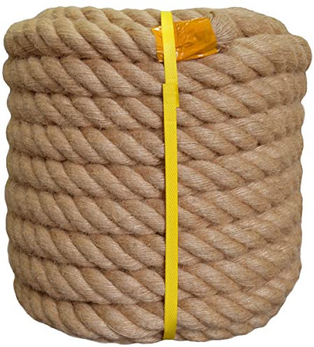 Natural Twisted Jute Rope (1.5 Inch x 100 Feet) Thick Hemp Rope for Docks, Railings, Climbing, Landscaping, Decorating