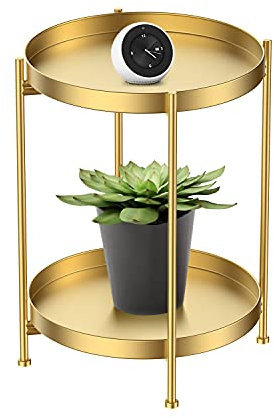 Beistelltische, Side Table, Kleiner Beistelltisch Rund Metall, 40 x 40 cm Small Coffee Table, Couchtisch fürs Wohnzimmer Sofa Living Room Balkon Outdoor Gold