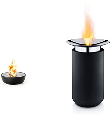 blomus -Fuoco- Gelfeuerstelle L aus Keramik, Edelstahleinsatz, Tischfeuer inkl Löscher, wiederbefüllbare Feuerschale & 65390 Gel-Feuerstelle inklusiv Löscher Luna, schwarz, 20 x 20 x 20 cm