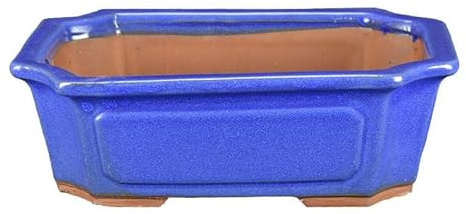 Geosism & Nature Maceta para bonsái Rectangular de gres esmaltado Azul 27x20x8 cm - GA9