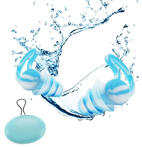 Ohrstöpsel Schwimmen für Erwachsene, Wasserdichte Wiederverwendbare Weiches Silikon Ohrstöpsel für Schwimmen, Surfen, und andere Wassersportarten, 1 Paar Ohrschutz Blau
