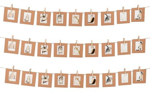 mini bilderrahmen 4x5 cm 30 Stück Kreativer Wanddekor Hängender Filmrahmen, Papier mini rahmen kompatibel mit Polaroid, Fujifilm Instax Mini 12/11/9/40/8 Film (Braun 3-Packungen)