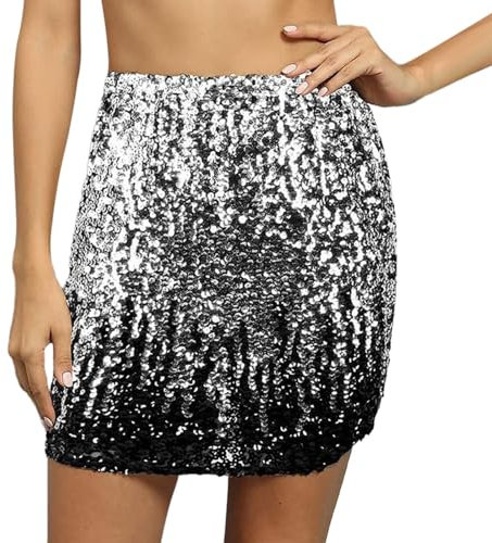 Paillettenrock Damen, Rock Glitzer Damen, Pailletten Rock Damen, Wickelkleid, Röcke, Silvester Mini Rock, Kurz Sexy Party Rave Skirt, Hüftrock, Schimmerndes A-Linien Elegant Party Outfit Damen