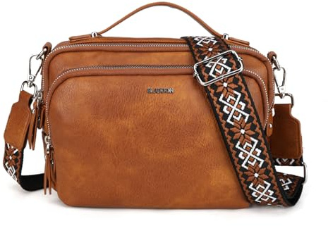 Gladdon Umhängetasche Damen, Schultertasche mit Reißverschluss, Crossbody Bag, Leder handtasche klein, Breite Schultergurte Jacquard-Gewebe