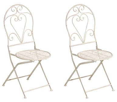 Beliani Outdoor Set of 2 Chairs Metal Vintage Style Floral Pattern Folding Iron Frame Light Beige Folelli