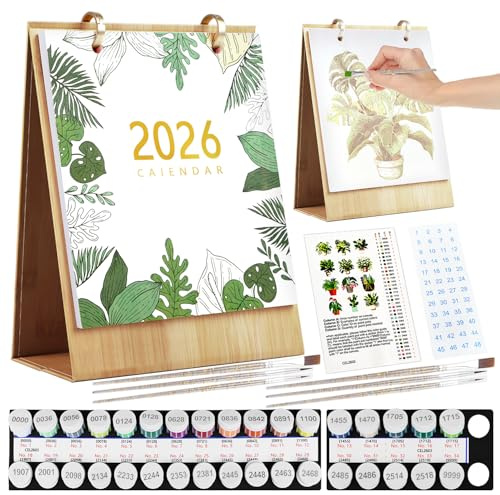 KOVSGQ Malen Nach Zahlen Kalender 2026 Kalender Malen Nach Zahlen kit Wandkalender Erwachsene DIY Neuer Digitales Ölgemälde Set mit Pinsels Und Acrylfarbe für Geschenke und Heimdekoration