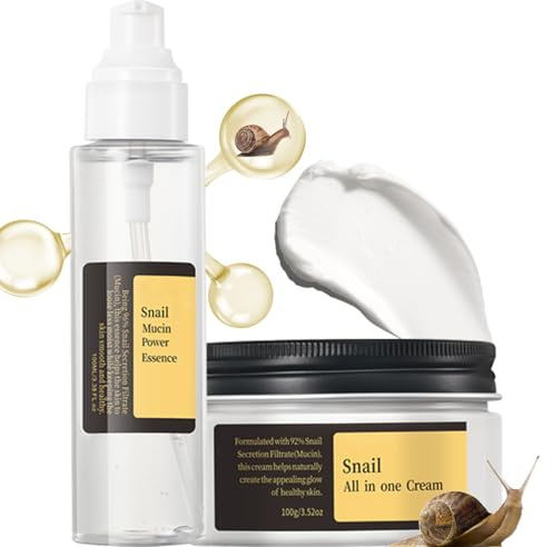 Schneckenmucin Gesichtsserum & Gesichtsfeuchtigkeitscreme Set, Schneckenschleim Serum mit Snail Mucin, Anti Aging Gesichtsserum & Feuchtigkeitscreme Gesicht für Straffe, Hydrating Haut, Hautpflege Set