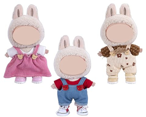 6 Piezas Set Ropa Muñeca 17 cm – 3 Camisetas (Blanco/Rojo/Marrón) + 3 Pantalones Tirantes (Rosa/Azul/Albaricoque), Accesorios Cambio Atuendo Mini Muñeca Colección (Muñeca No Incluida)