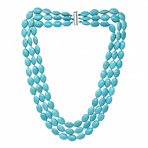 Treasure Bay Collana fatta a mano con tre file di pietre preziose turchesi per donna (blu turchese)