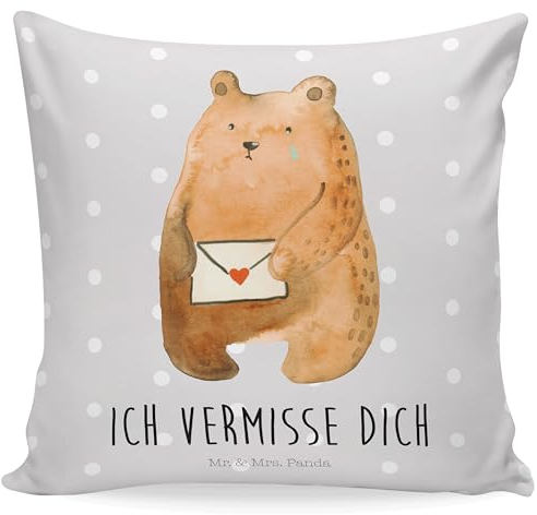 Mr. & Mrs. Panda Zierkissen Bär Vermissen - Geschenk, Sofakissen 40x40, Freund, Teddy, Sofakissen, Freundin, Unglücklich verliebt, sitzkissen,