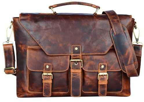 STILORD 'Janus' Herren Umhängetasche Schultertasche Leder Vintage Businesstasche für DIN A4 Dokumente 13,3 Zoll Laptops MacBooks große Handtasche aus echtem Leder, Farbe:kara - cognac