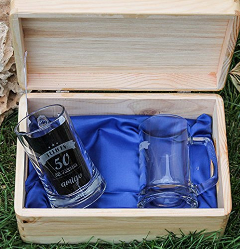 JARRAS DE CERVEZA PERSONALIZADAS CON CAJA MADERA