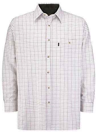 Walker & Hawkes - Herren Langarmshirt im Country-Stil - 100% Baumwolle - kariert - Weinrot - 4XL (52'')
