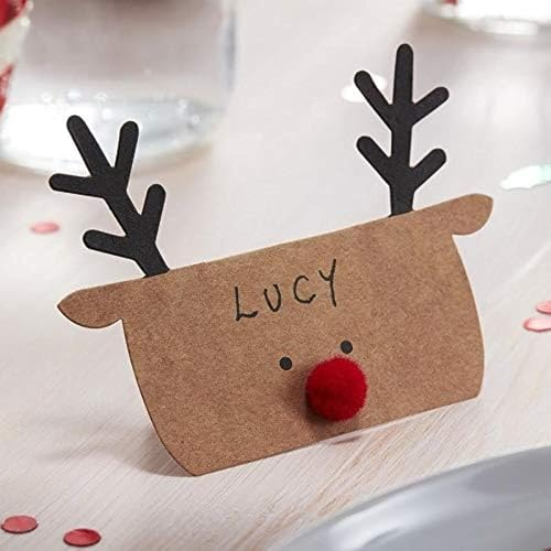 Ginger Ray SAN-317 Reindeer Shaped Christmas Place Cards 10 Pack Tischkarten in Rentierform, 10 Stück, Papier, Brown/Kraft