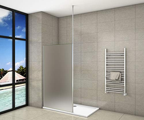 Paroi de douche 100x200cm en 8mm verre anticalcaire et sablé et livré une barre de fixé à plafond