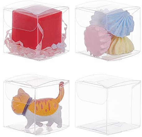 BENECREAT 60PCS 4x4x4cm Klare Würfel-Hochzeitsbevorzugungs-Kästen PVC-transparente Würfel-Geschenkkästen für Schmuck Speicher Display, Hochzeit, Valentinstag